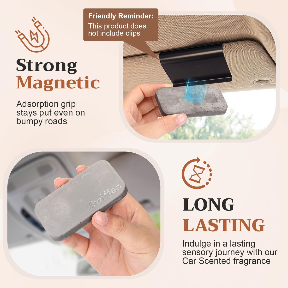 Swiffen stone attached to visor clip demonstrating secure magnetic fit benefit