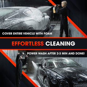 Swift Auto Care close-up of dense white foam clinging to surface to break down grime