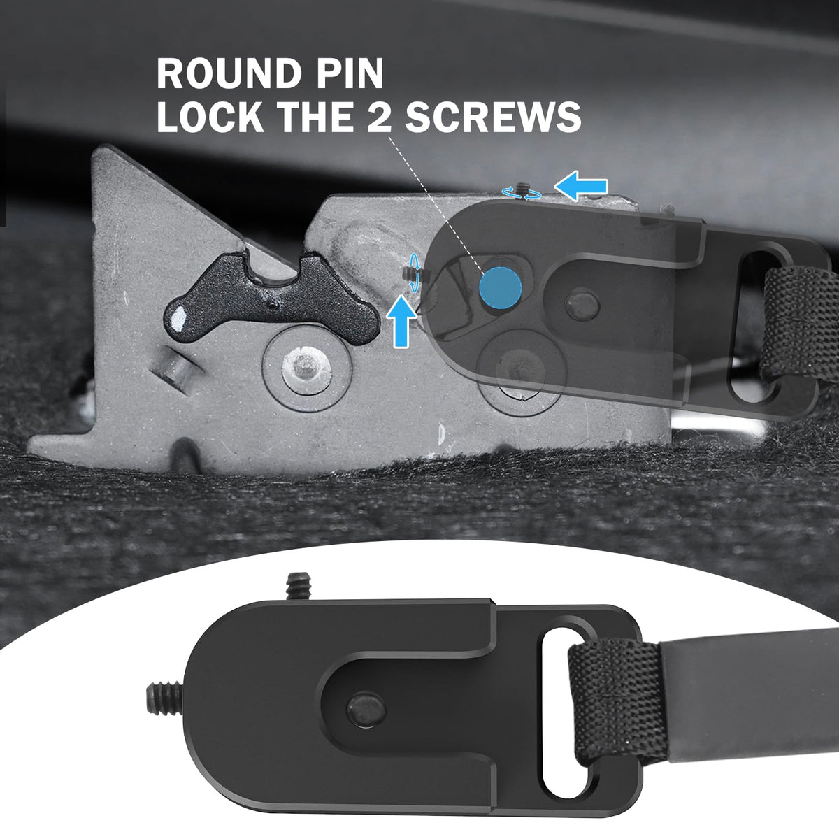 SwiftGaze nylon strap and ergonomic handle for one-handed easy seat release