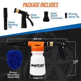 SwiftJet close-up of foam gun controls and bottle label for precise foam adjustment benefit