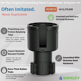 Swigzy close-up of retaining tabs gripping bottle, shows secure hold benefit