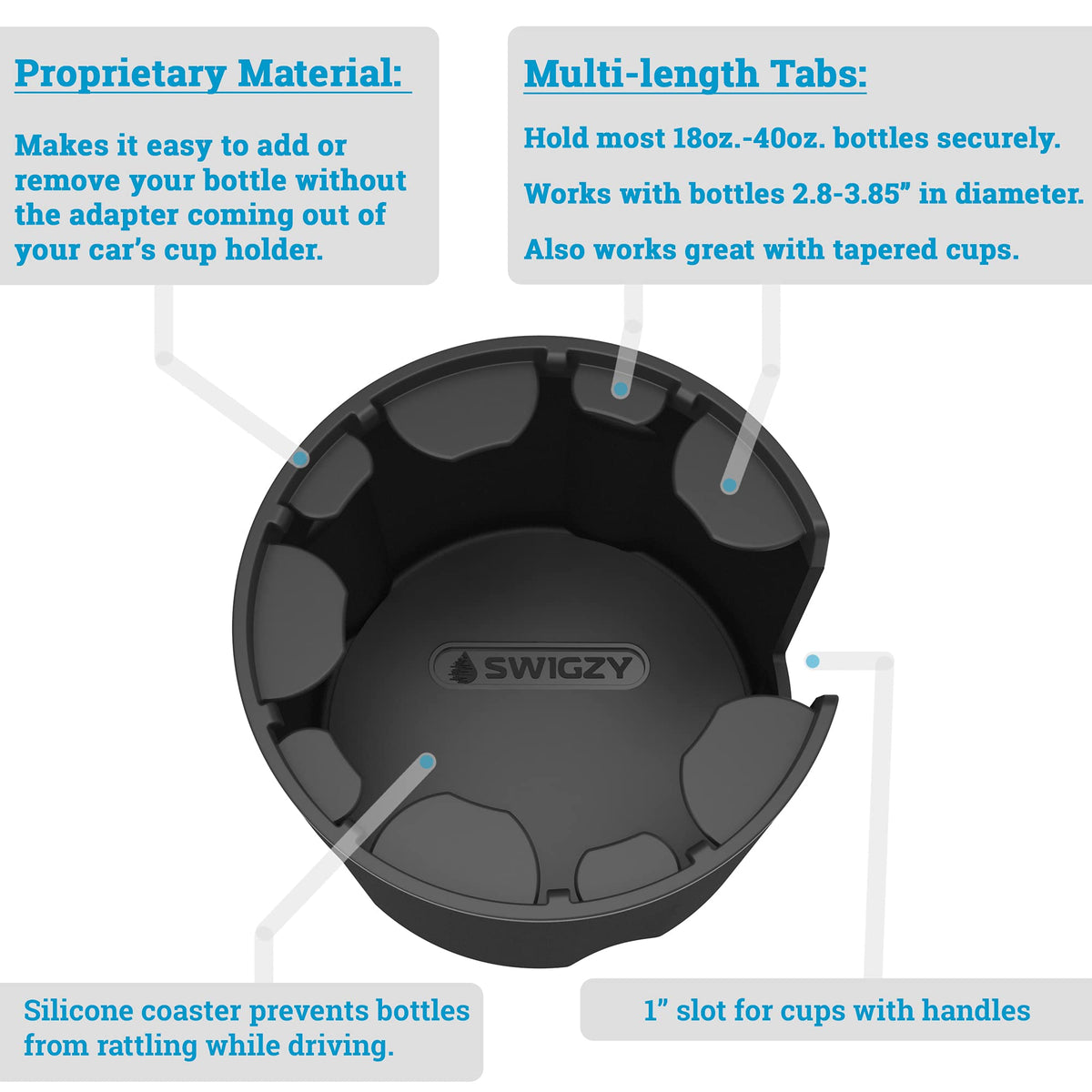 Swigzy next to a ruler showing expandable diameter for accurate fit