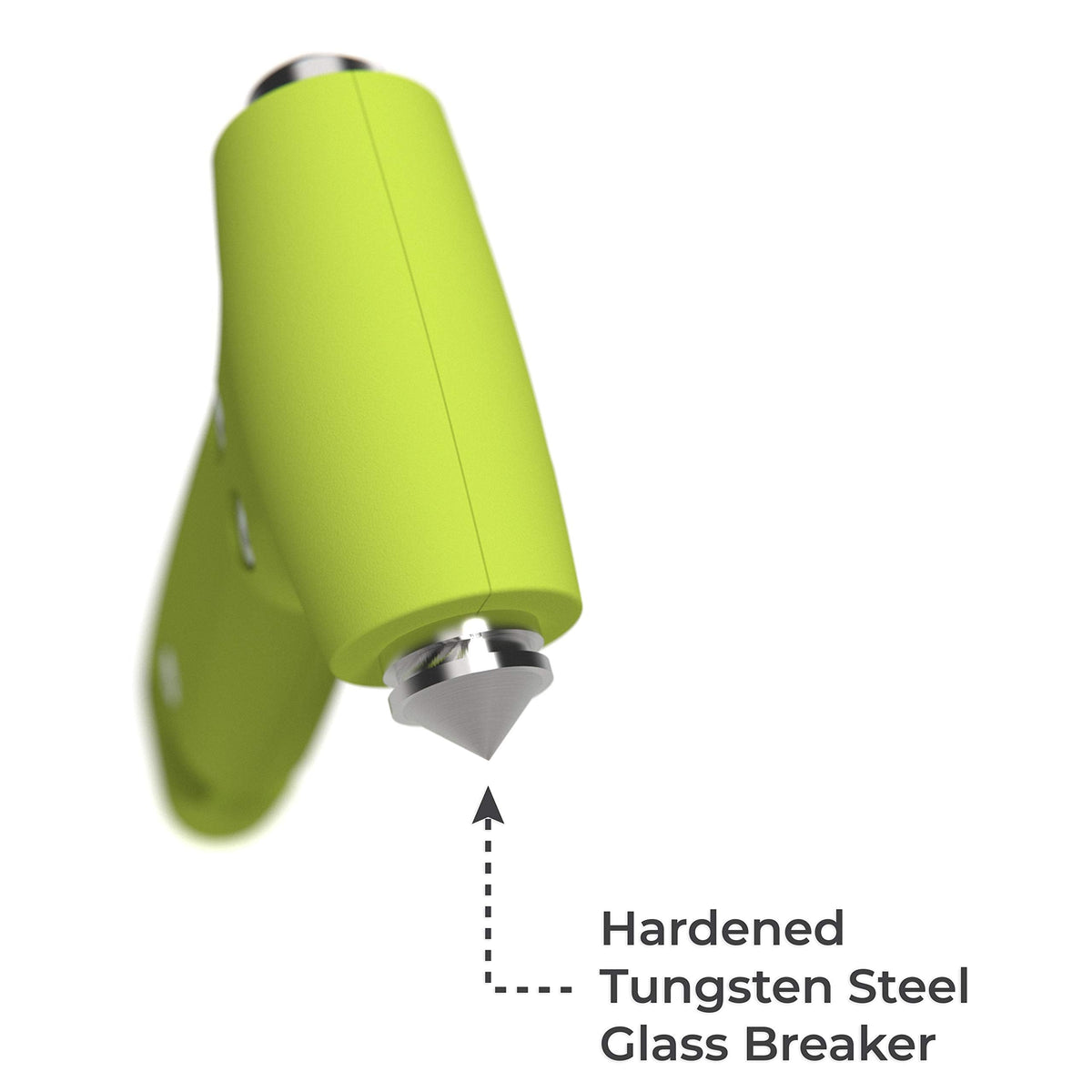 Swiss Safe tungsten steel tip close-up demonstrating focused glass-breaking strength