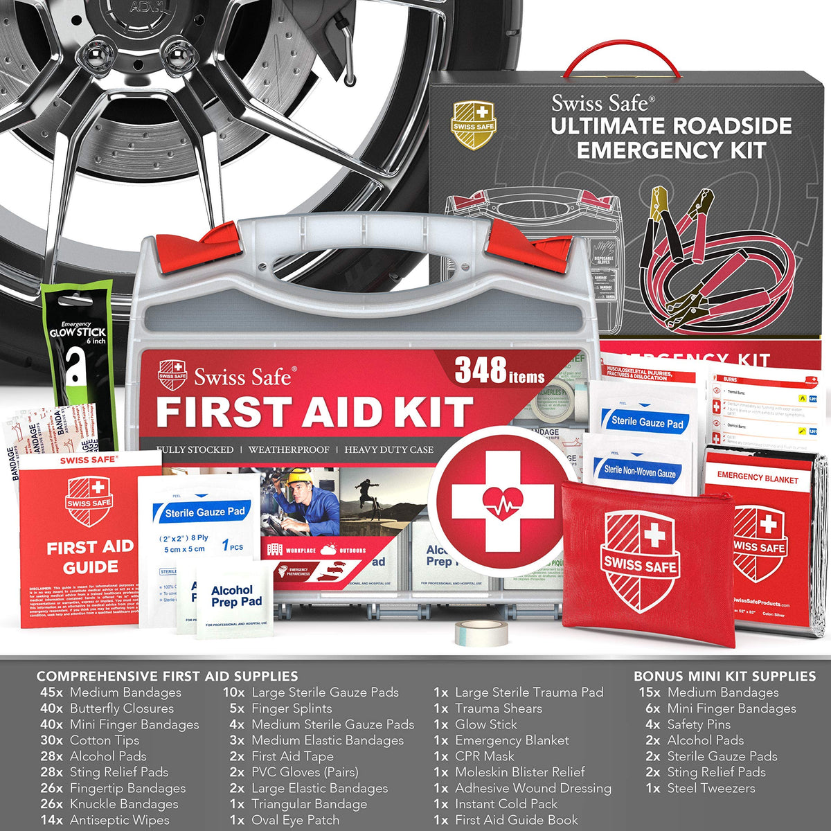 Swiss Safe kit stored in car trunk demonstrating compact, space-saving benefit