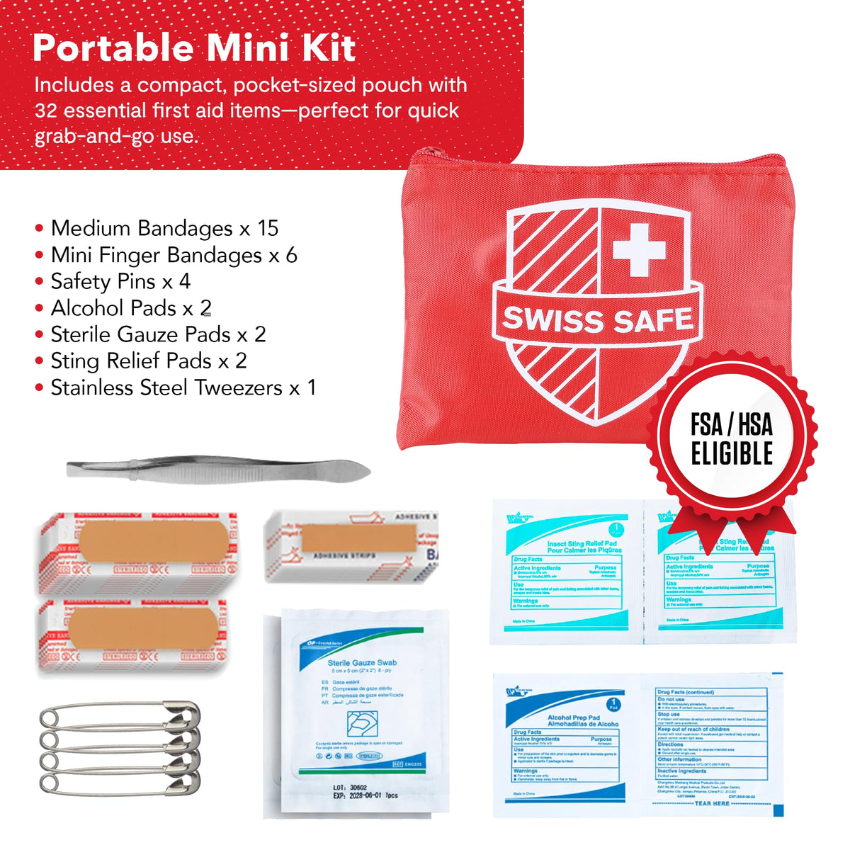 Swiss Safe mini kit in a pocket showing portable emergency readiness