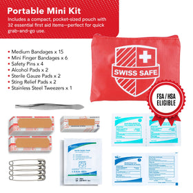Swiss Safe mini kit in a pocket showing portable emergency readiness