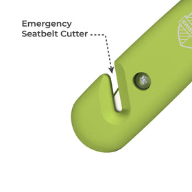 Swiss Safe seatbelt cutter close detail showing recessed blade for safe, fast cutting