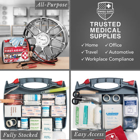 Swiss Safe assorted roadside tools and accessories arranged for quick access