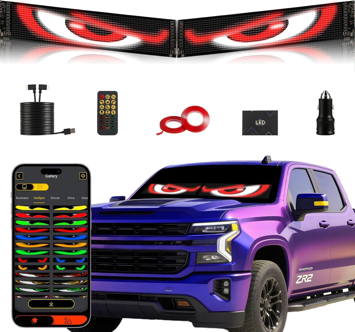 Swivelife Devil Eyes front view showing sleek dual LED panels and profile benefit