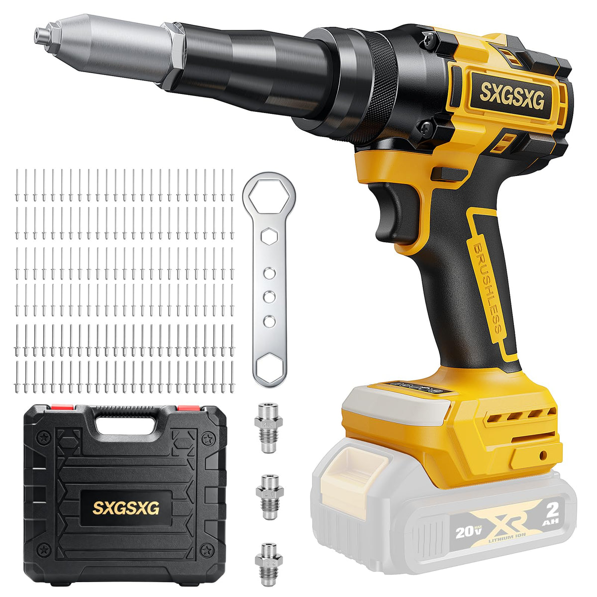SXBSXB front view of cordless rivet gun showing form and controls for easy handling