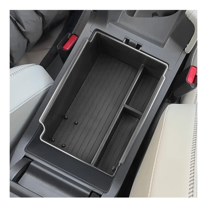SXCY front view of console tray showing perfect fit and added storage