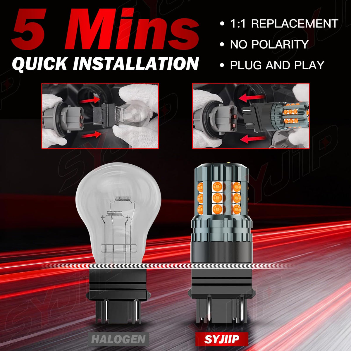 SYJIIP two-bulb package laid out to display included components for quick install