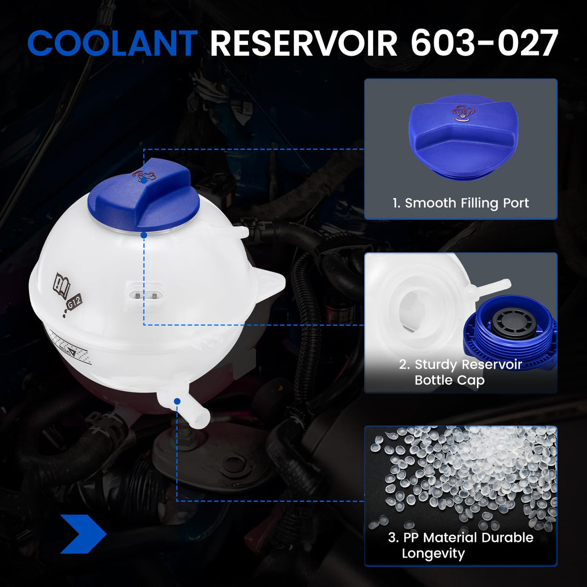 SYKRSS reservoir installed in engine bay illustrating direct-fit replacement benefit
