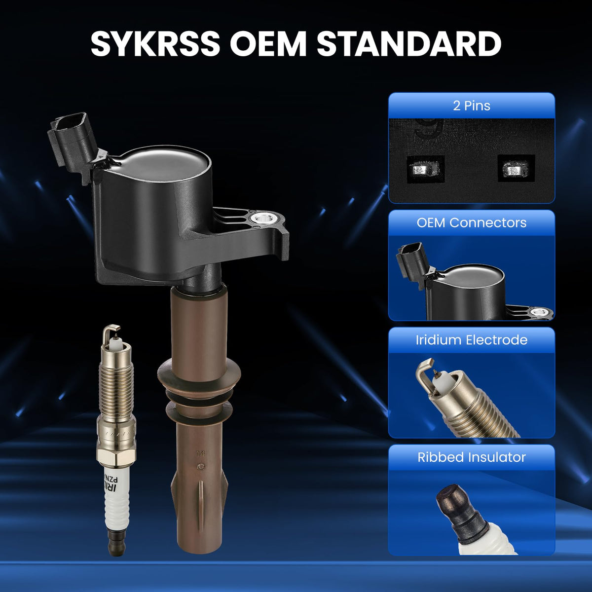 SYKRSS iridium spark plug detail showing fine electrode and pre-gap