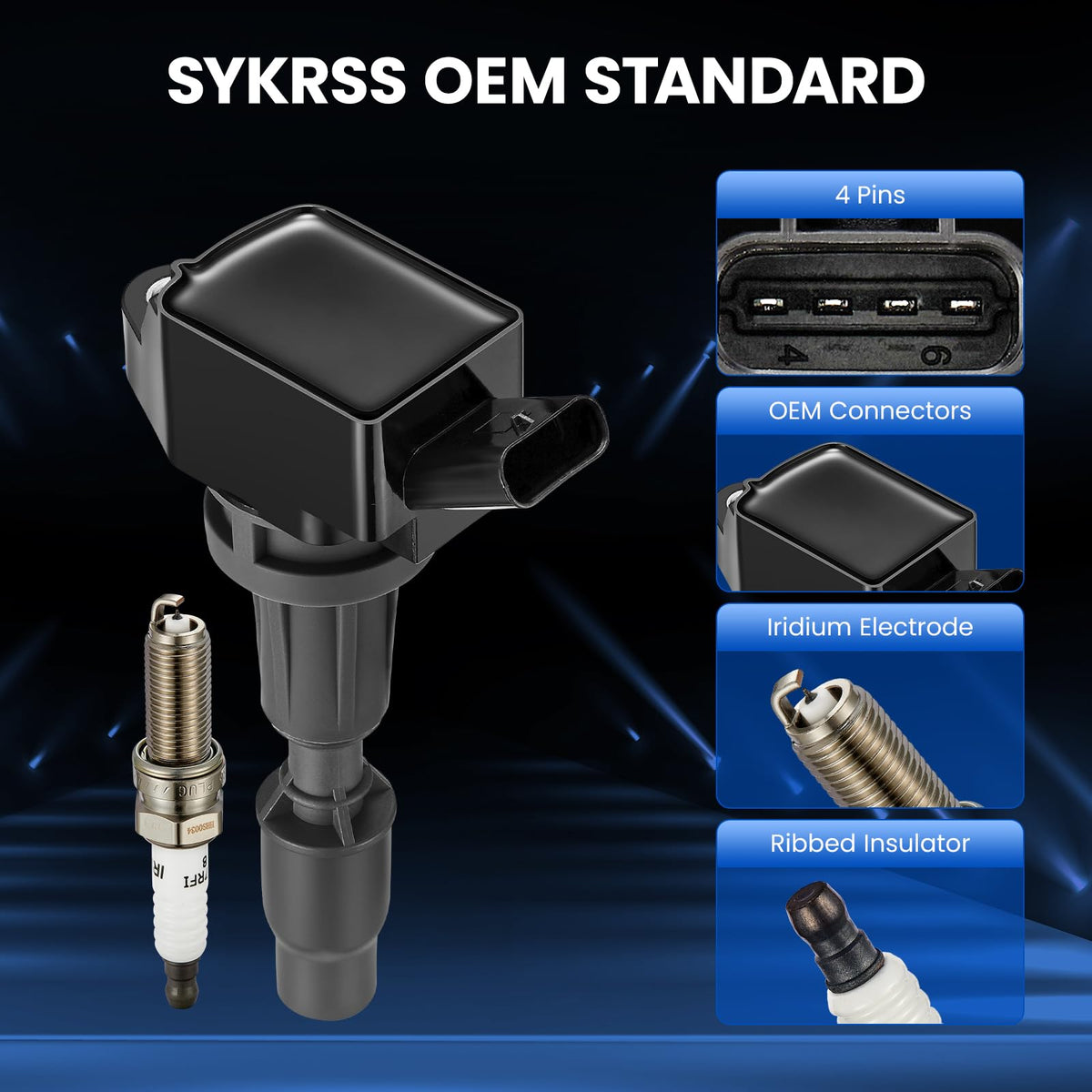 SYKRSS spark plug iridium tip close-up for longer life and consistent spark