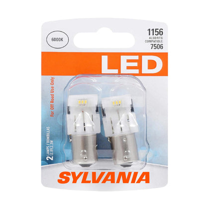 SYLVANIA 1156 front view of two-pack packaging showing ready-to-install bulbs