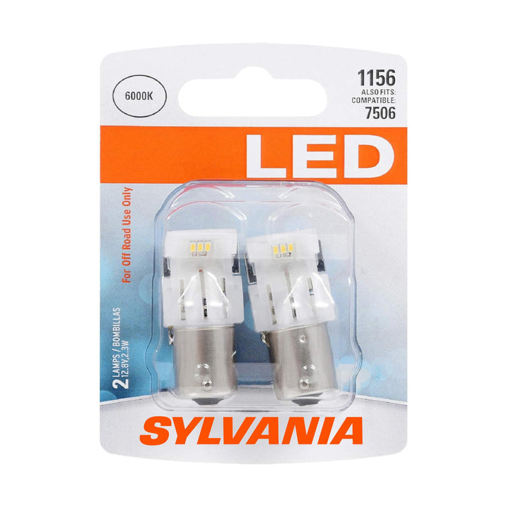 SYLVANIA 1156 front view of two-pack packaging showing ready-to-install bulbs