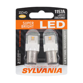 SYLVANIA 1157 ZEVO amber bulb front packaging showing two bulbs, clear product ID and benefit