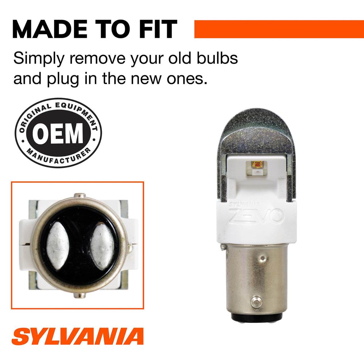 SYLVANIA 1157 ZEVO next to a standard incandescent 1157 for scale and comparison of compact size and design