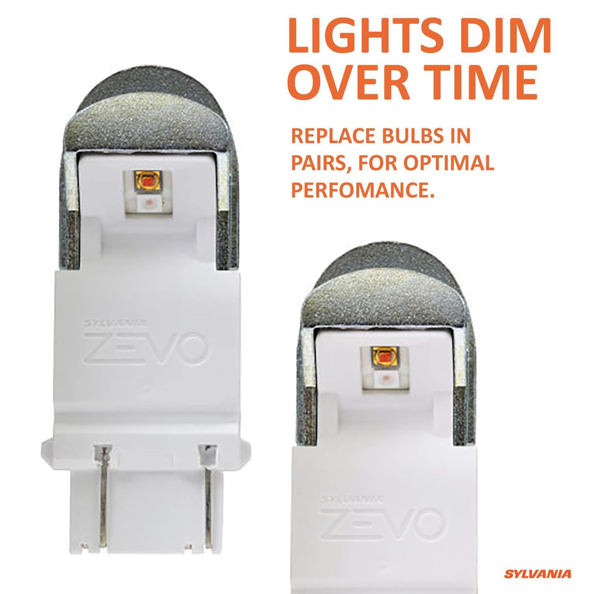 Close-up of SYLVANIA ZEVO amber bulb highlighting LED structure and clarity