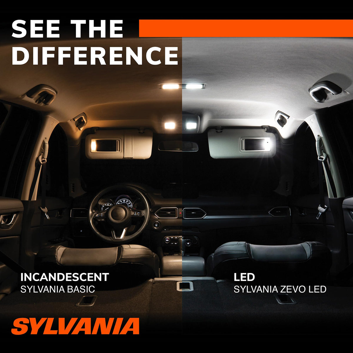 SYLVANIA 3157 ZEVO next to ruler showing compact size for fitting clearance
