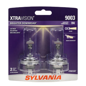 SYLVANIA 9003 XtraVision front packaging showing two bulbs and benefits