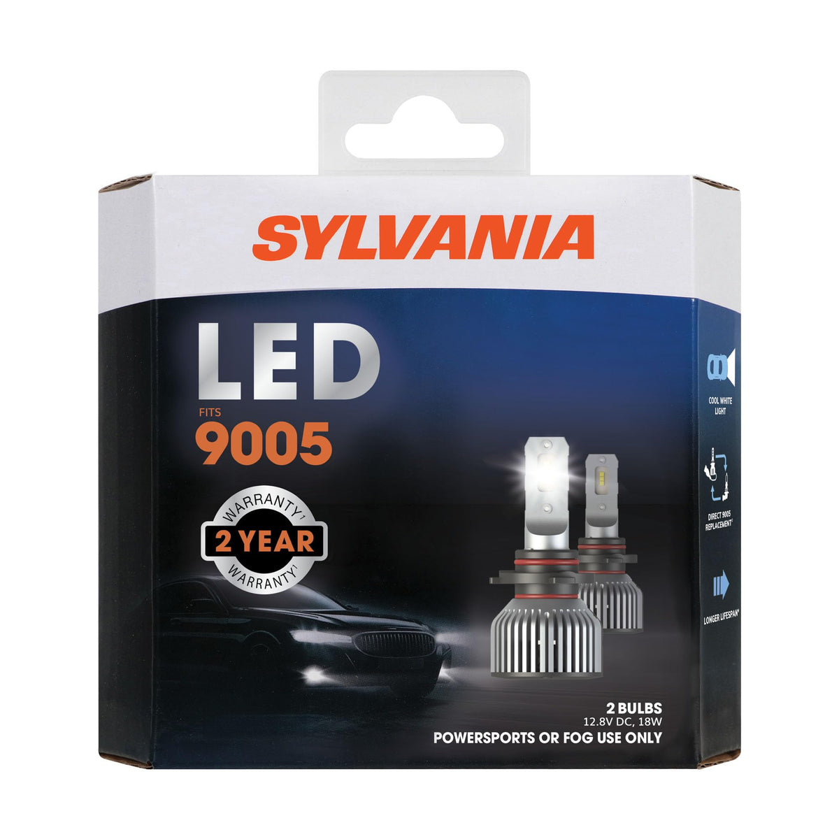 SYLVANIA 9005 front packaging showing product and cool-white benefit