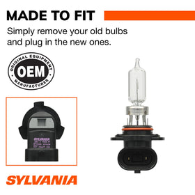 SYLVANIA 9005 installed in headlight housing showing correct alignment and safety