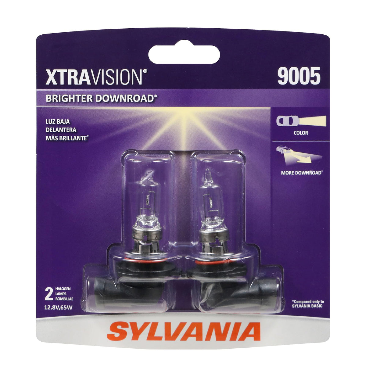 SYLVANIA 9005 XtraVision packaging front showing product details and benefit