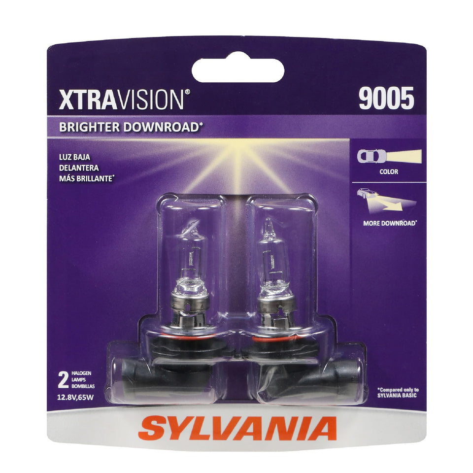 SYLVANIA 9005 XtraVision packaging front showing product details and benefit