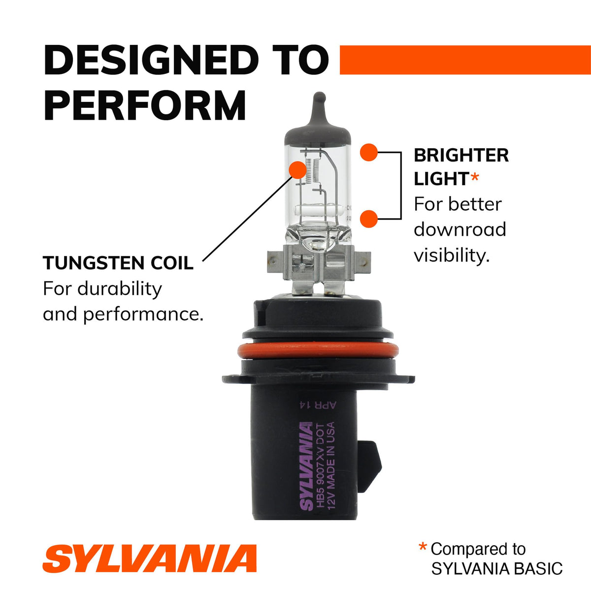 SYLVANIA 9007 bulb side profile with label for easy part identification