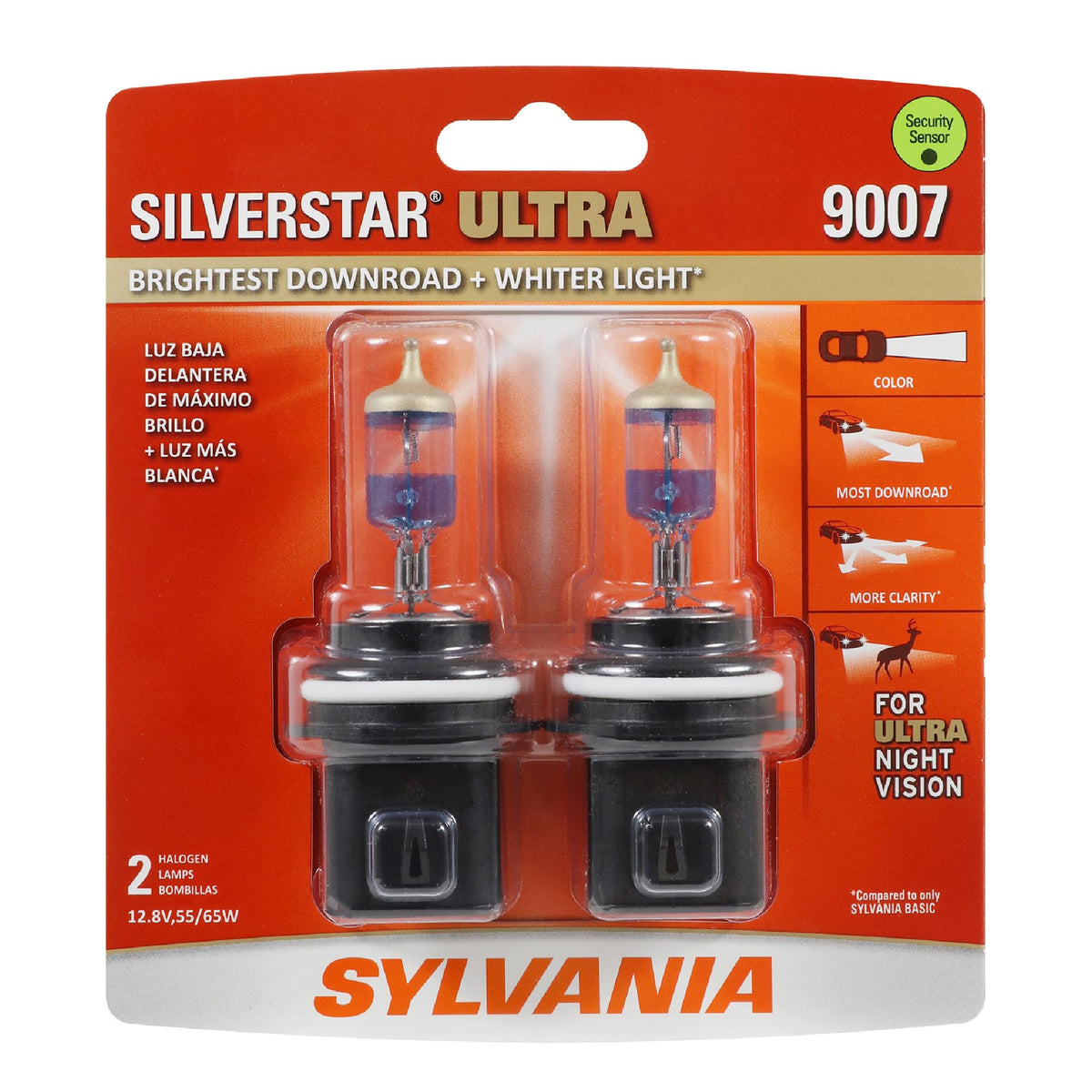 SYLVANIA 9007 front packaging showing product and benefits