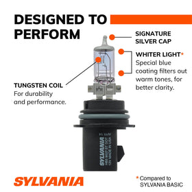 SYLVANIA 9007 SilverStar next to coin demonstrating compact size benefit
