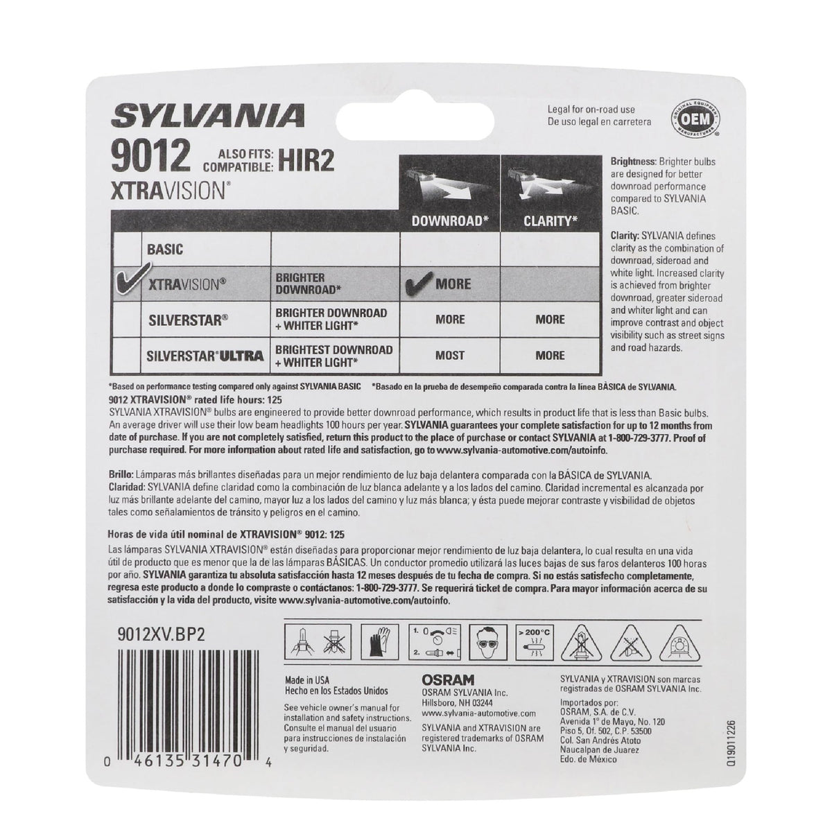 SYLVANIA 9012 XtraVision close-up filament view highlighting durable construction benefit