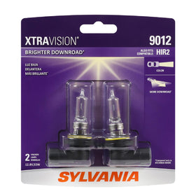 SYLVANIA 9012 XtraVision front packaging showing two replacement halogen bulbs and benefits