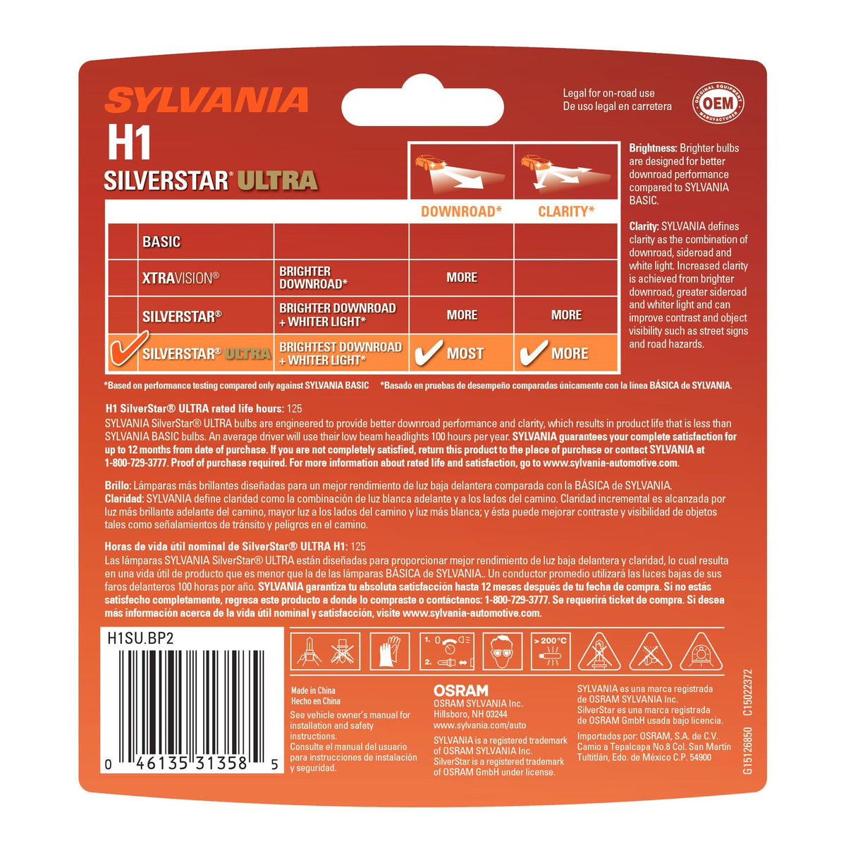 SYLVANIA H1 bulb close-up highlighting finish and connector