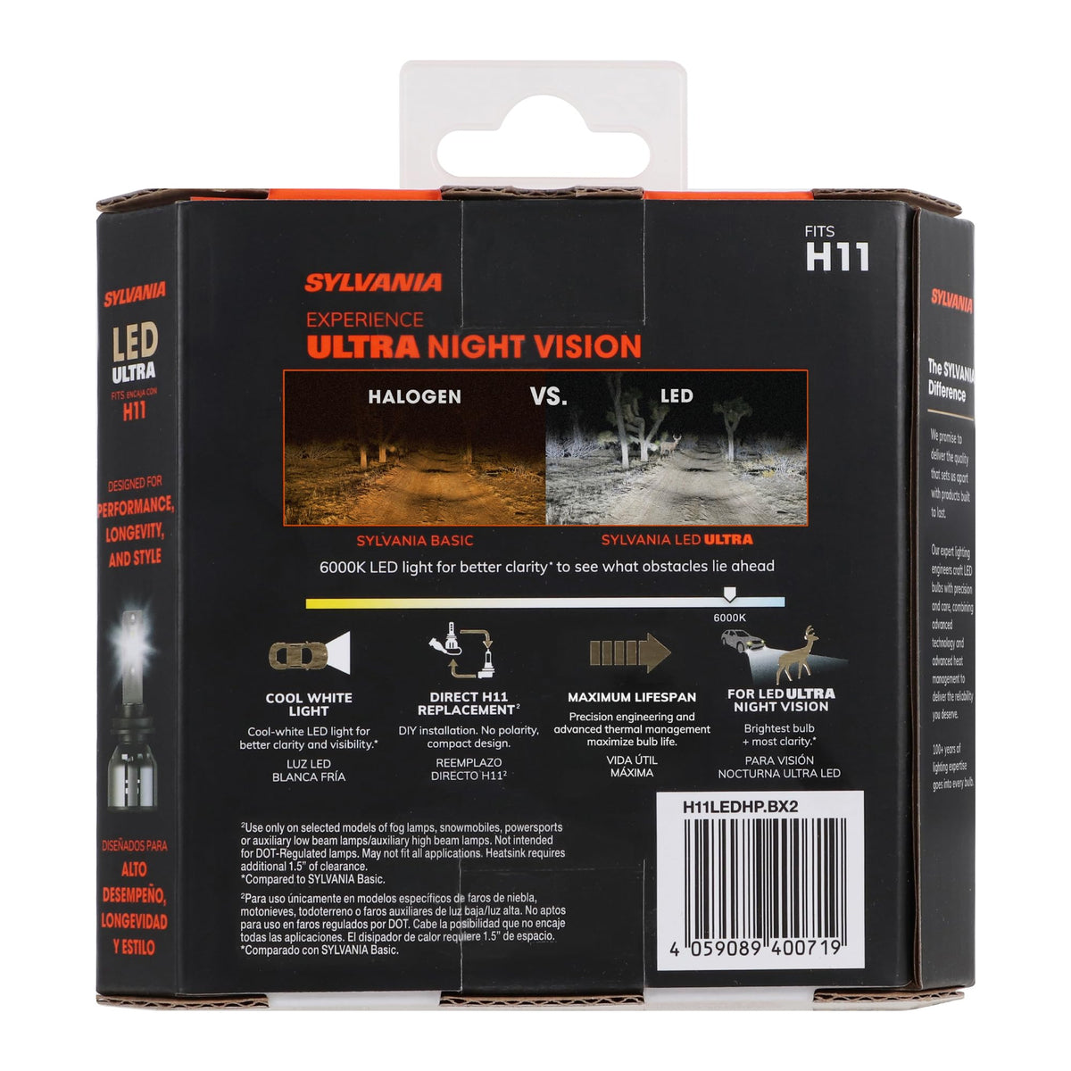 SYLVANIA H11 angled beam pattern illustrating focused light for clarity