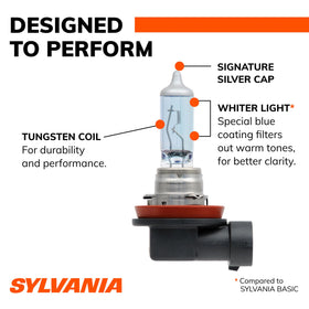 SYLVANIA H11 SilverStar beam pattern on road showing improved down-road visibility