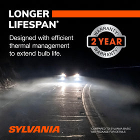 SYLVANIA product label and warranty card showing two-year limited coverage