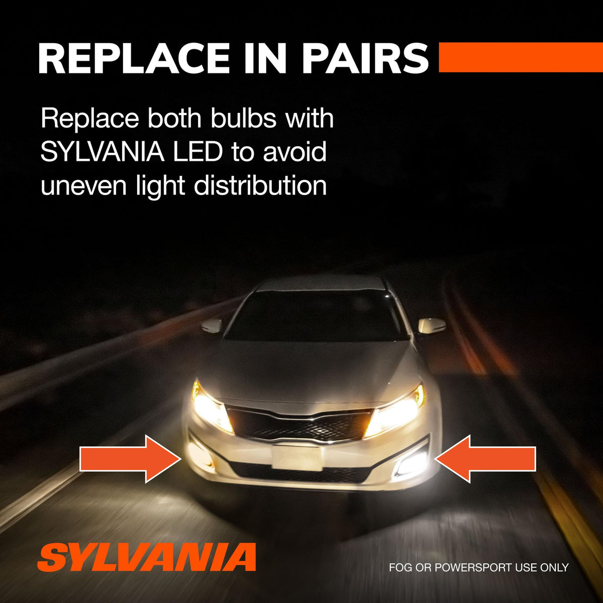 SYLVANIA H11 LED illuminating nighttime drive scene for safer night driving