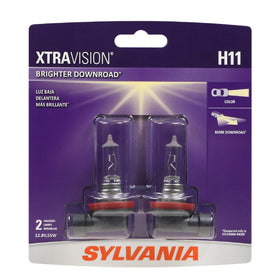 SYLVANIA H11 XtraVision front packaging showing two bulbs and benefits
