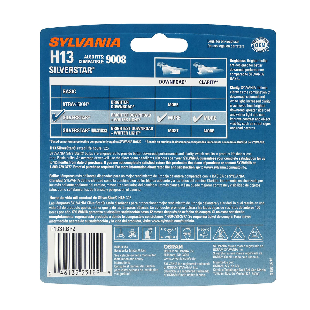 SYLVANIA H13 close-up filament and coating illustrating improved light output