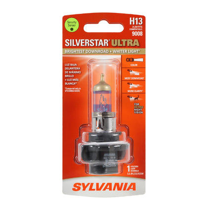 SYLVANIA H13 front packaging showing product and features, clearer night vision