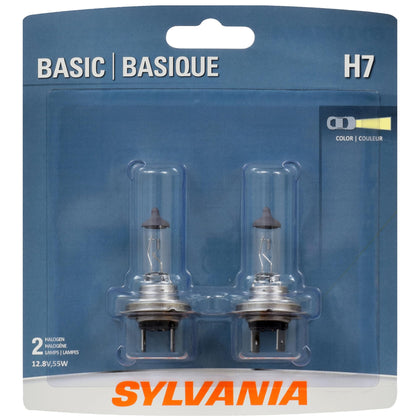 SYLVANIA H7 basic front packaging showing two bulbs and brand for easy identification