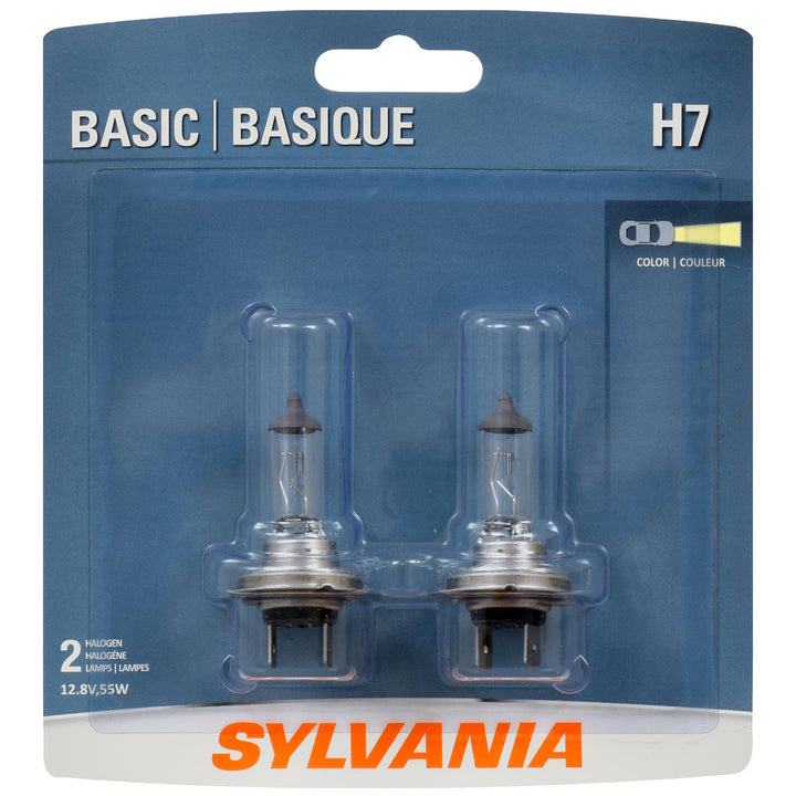 SYLVANIA H7 basic front packaging showing two bulbs and brand for easy identification