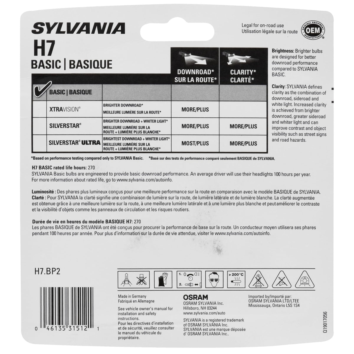 SYLVANIA H7 close-up of filament and glass highlighting durable construction benefit