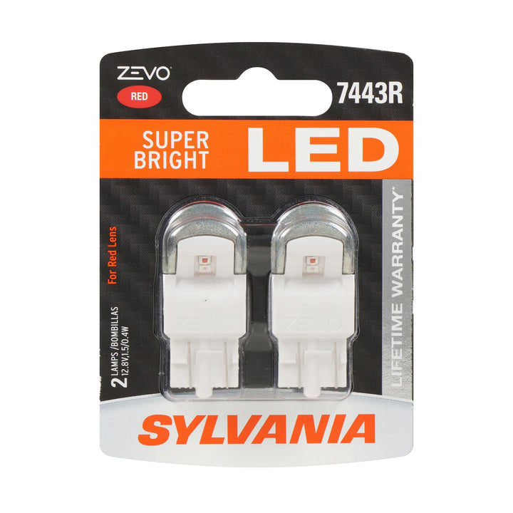 SYLVANIA ZEVO 7443 front packaging showing product and benefits