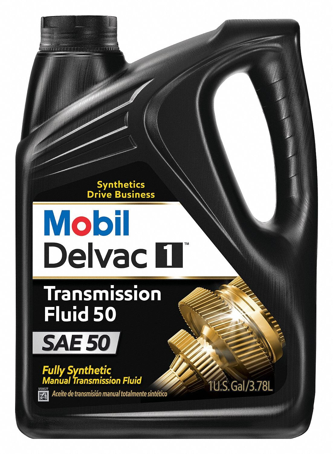 Sylvia Mobil Delvac Syn Transmission 50 front view showing 1‑gallon container and clear labeling for easy identification