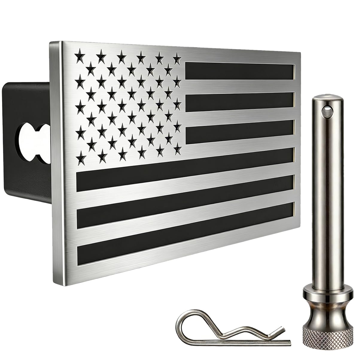 Synrroe front view showing brushed stainless flag and bold contrast for durable styling