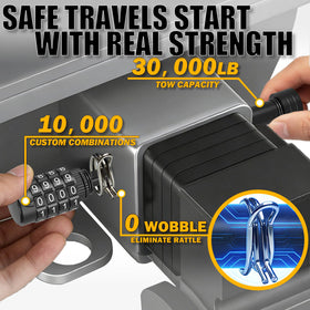 Synrroe lock installed in a 2" receiver demonstrating proper fit and security